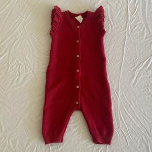 Red H&M Button-up Onesie with Ruffled Sleeves - 6 months